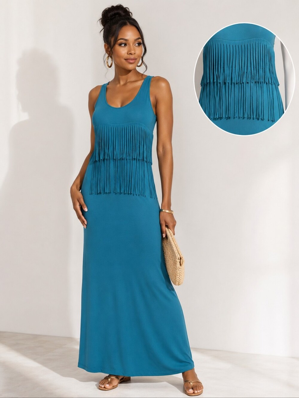 Long Flowy Tassels Maxi Dress